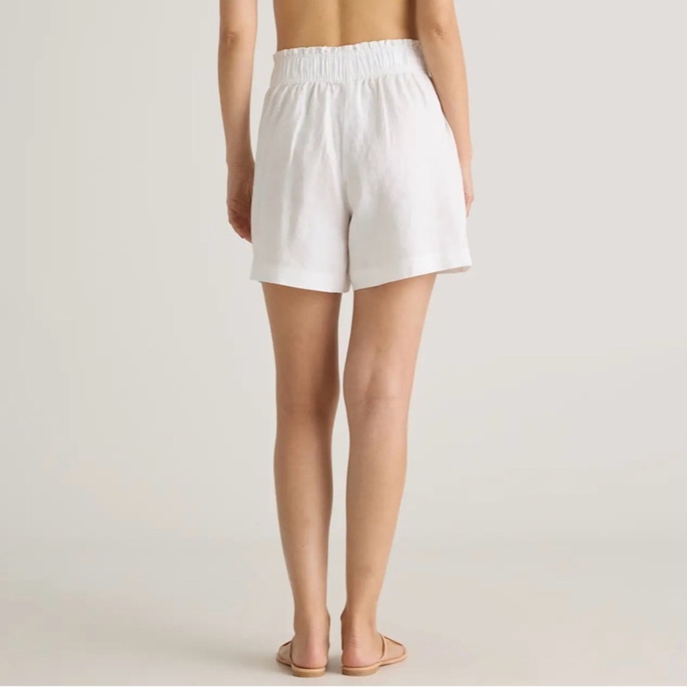 Quince White High-Waist Linen Blend Shorts